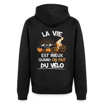Vélo Humour Citation Vélo la vie est mieux - Veste à capuche bio Premium Unisexe - noir - Dos - Nico (187cm)