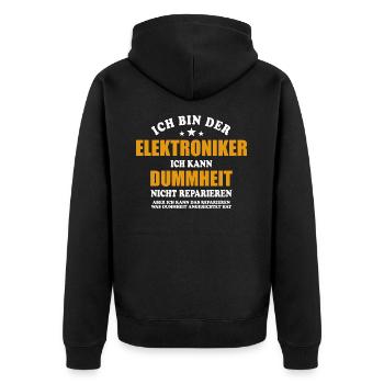 Elektroniker - ich kann Dummheit nicht reparieren - Unisex Premium Bio Zip Hoodie - Schwarz - Hinten - Nico (187cm)