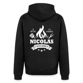 Nicolas barbecue Cadeau Humour personnalilé - Veste à capuche bio Premium Unisexe - noir - Dos - Nico (187cm)