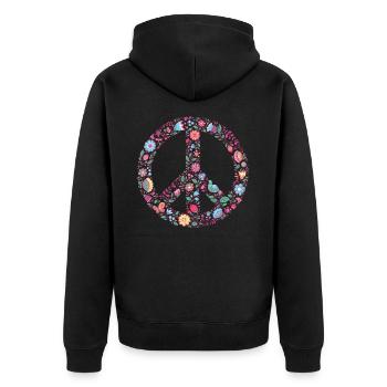 Peace Love 60er 70er Jahre Groovy Kostüm Blumen - Unisex Premium Bio Zip Hoodie - Schwarz - Hinten - Nico (187cm)