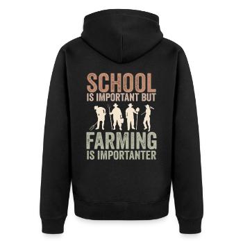 Die Schule ist wichtig, aber die Landwirtschaft ist noch wichtiger - Unisex Premium Bio Zip Hoodie - Schwarz - Hinten - Nico (187cm)