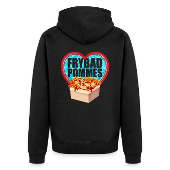 Freibad Pommes Liebe - Unisex Premium Bio Zip Hoodie - Schwarz - Hinten - Nico (187cm)