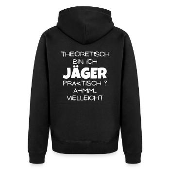Theoretisch Jäger - Unisex Premium Bio Zip Hoodie - Schwarz - Hinten - Nico (187cm)