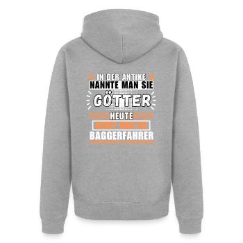 Guder i antikken. I dag gravemaskine chauffør - Premium økologisk unisex-hættejakke - grå meleret - Bagpå - Nico (187cm)