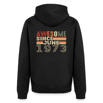 Juni 1973 Original 1973 Jubiläum 1973 Juni 1973 - Unisex Premium Bio Zip Hoodie - Schwarz - Hinten - Nico (187cm)