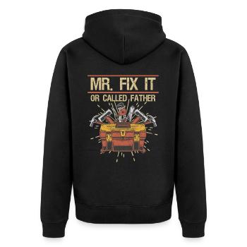 Mr Fix it - Unisex Premium Organic Zip Hoodie - black - Back - Nico (187cm)