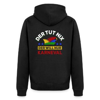 Der tut nix der will nur Karneval - Narrenkappe - Unisex Premium Bio Zip Hoodie - Schwarz - Hinten - Nico (187cm)