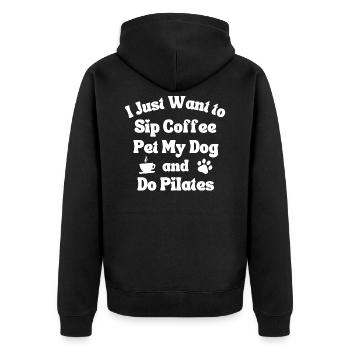 Trinken Sie Kaffee, streicheln Sie meinen Hund und machen Sie Pilates - Unisex Premium Bio Zip Hoodie - Schwarz - Hinten - Nico (187cm)