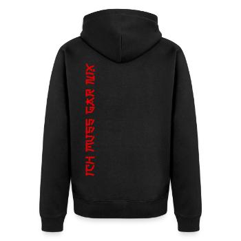 Ich muss garnix - Unisex Premium Bio Zip Hoodie - Schwarz - Hinten - Nico (187cm)