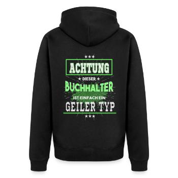 Buchhalter, einfach nur ein geiler Typ - Unisex Premium Bio Zip Hoodie - Schwarz - Hinten - Nico (187cm)