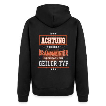 Brandmeister, einfach nur ein geiler Typ - Unisex Premium Bio Zip Hoodie - Schwarz - Hinten - Nico (187cm)