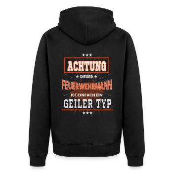 Feuerwehrmann, einfach ein geiler Typ - Unisex Premium Bio Zip Hoodie - Schwarz - Hinten - Nico (187cm)