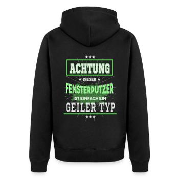 Fensterputzer, einfach ein geiler Typ - Unisex Premium Bio Zip Hoodie - Schwarz - Hinten - Nico (187cm)