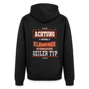 Klempner, einfach nur ein geiler Typ - Unisex Premium Bio Zip Hoodie - Schwarz - Hinten - Nico (187cm)
