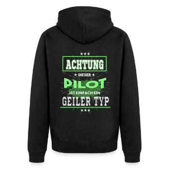 Pilot, einfach nur ein geiler Typ - Unisex Premium Bio Zip Hoodie - Schwarz - Hinten - Nico (187cm)