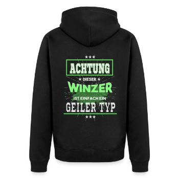 Winzer, einfach nur ein geiler Typ - Unisex Premium Bio Zip Hoodie - Schwarz - Hinten - Nico (187cm)