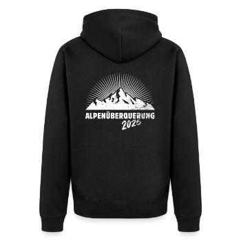 Alpenüberquerung Alpen Überquerung 2025 Wandern - Unisex Premium Bio Zip Hoodie - Schwarz - Hinten - Nico (187cm)