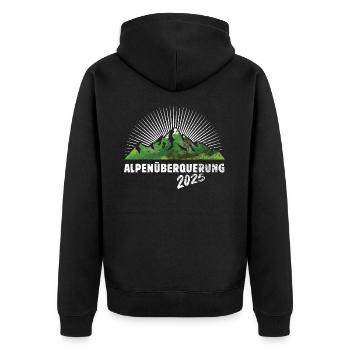 Alpenüberquerung Alpen Überquerung 2025 Wandern - Unisex Premium Bio Zip Hoodie - Schwarz - Hinten - Nico (187cm)