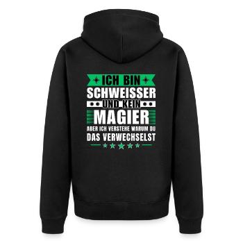 Ich bin Schweißer und kein Magier - Unisex Premium Bio Zip Hoodie - Schwarz - Hinten - Nico (187cm)
