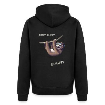 Sloth hang out chill fun humor nerd slow l - Unisex Premium Organic Zip Hoodie - black - Back - Nico (187cm)