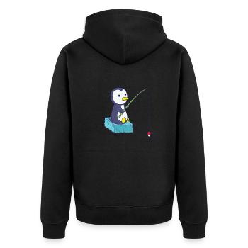 Penguin is fishing - Unisex Premium Organic Zip Hoodie - black - Back - Nico (187cm)