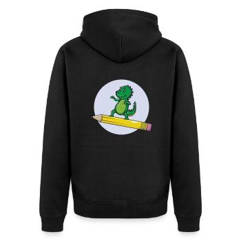 Einschulung Dino Bleistift - Unisex Premium Bio Zip Hoodie - Schwarz - Hinten - Nico (187cm)