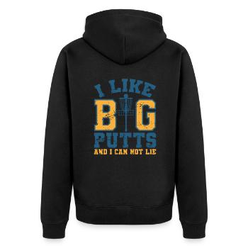 I Like Big Putts and I Can Not Lie Discgolf - Unisex Premium Organic Zip Hoodie - black - Back - Nico (187cm)