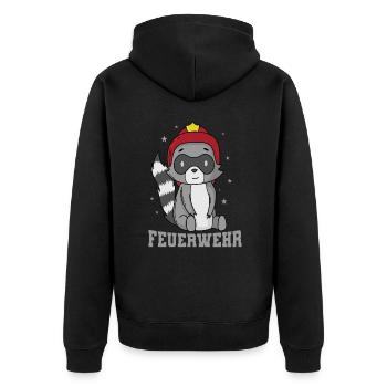 Feuerwehr Waschbär mit Feuerwehrhelm - Unisex Premium Bio Zip Hoodie - Schwarz - Hinten - Nico (187cm)