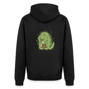 kleiner Dino liebt Pommes Dinosaurier - Unisex Premium Bio Zip Hoodie - Schwarz - Hinten - Nico (187cm)