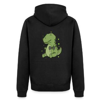 T-Rex Dino with dumbbells makes fitness - Unisex Premium Organic Zip Hoodie - black - Back - Nico (187cm)