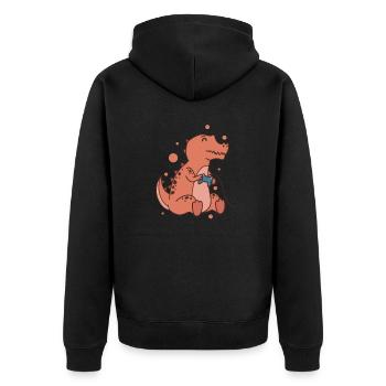 small T-Rex Dino with controller reptile - Unisex Premium Organic Zip Hoodie - black - Back - Nico (187cm)