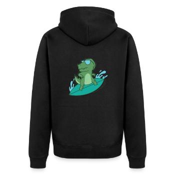 Dino surft cool Dinosaurier Reptil Tier - Unisex Premium Bio Zip Hoodie - Schwarz - Hinten - Nico (187cm)