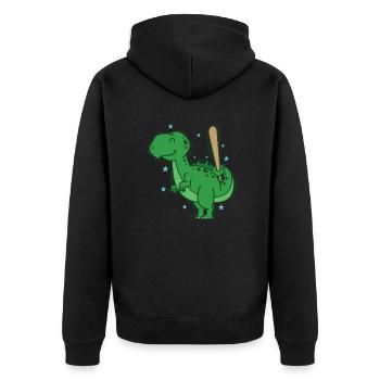 Dino beim Baseball Dinosaurier Reptil - Unisex Premium Bio Zip Hoodie - Schwarz - Hinten - Nico (187cm)