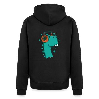 Dino hört Musik mit Kopfhörer Dinosaurier - Unisex Premium Bio Zip Hoodie - Schwarz - Hinten - Nico (187cm)
