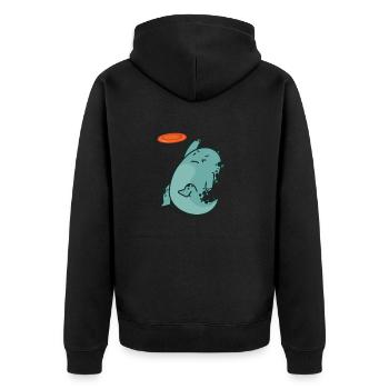 Dino spielt Frisbee Dinosaurier Reptil - Unisex Premium Bio Zip Hoodie - Schwarz - Hinten - Nico (187cm)