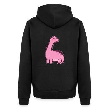 rosa Dino mit langem Hals Dinosaurier - Unisex Premium Bio Zip Hoodie - Schwarz - Hinten - Nico (187cm)