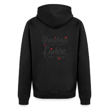 Grandma is my Name Euchre is my Game - Unisex Premium Bio Zip Hoodie - Schwarz - Hinten - Nico (187cm)