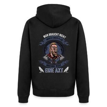 Wikinger Krieger Nordmann Axt Valhalla Nordmänner - Unisex Premium Bio Zip Hoodie - Schwarz - Hinten - Nico (187cm)