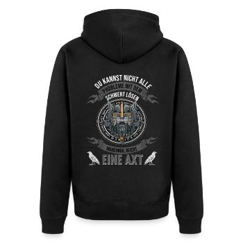 Wikinger Krieger Nordmann Axt Valhalla Nordmänner - Unisex Premium Bio Zip Hoodie - Schwarz - Hinten - Nico (187cm)