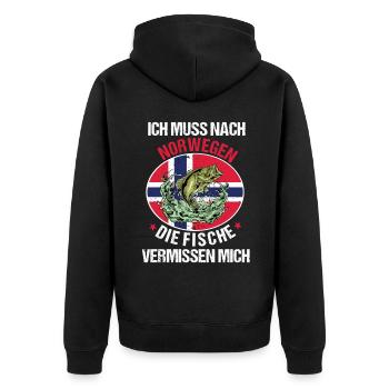 Ich muss nach Norwegen Angeln Angler Fischen Fisch - Unisex Premium Bio Zip Hoodie - Schwarz - Hinten - Nico (187cm)