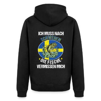 Ich Muss nach Schweden Angeln Angler Fischen Fisch - Unisex Premium Bio Zip Hoodie - Schwarz - Hinten - Nico (187cm)