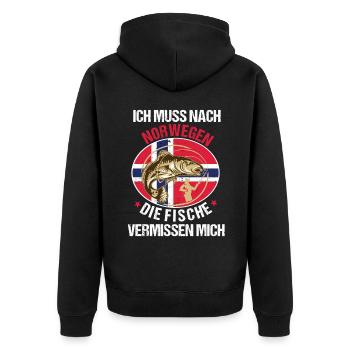 Ich muss nach Norwegen Angeln Angler Fischen Fisch - Unisex Premium Bio Zip Hoodie - Schwarz - Hinten - Nico (187cm)