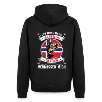 Ich muss nach Norwegen Angeln Angler Fischen Fisch - Unisex Premium Bio Zip Hoodie - Schwarz - Hinten - Nico (187cm)