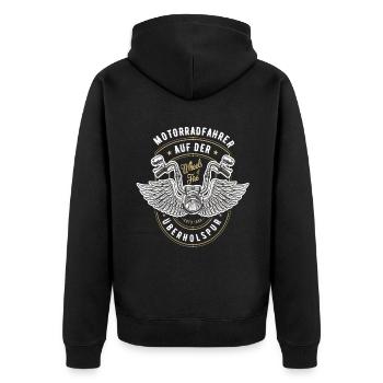 Motorrad Biker Motorradfahrer bike Rocker Rentneur - Unisex Premium Bio Zip Hoodie - Schwarz - Hinten - Nico (187cm)