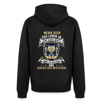 Motorrad Biker Motorradfahrer bike Rocker Rentner - Unisex Premium Bio Zip Hoodie - Schwarz - Hinten - Nico (187cm)