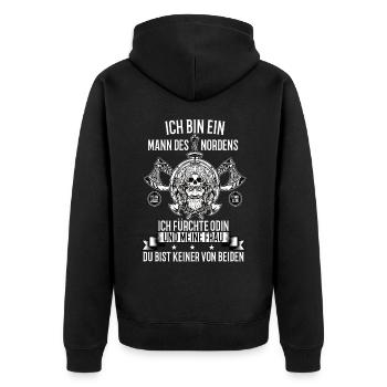 Wikinger Krieger Nordmann Axt Valhalla Nordmänner - Unisex Premium Bio Zip Hoodie - Schwarz - Hinten - Nico (187cm)