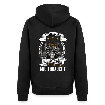 Modellbahn Eisenbahn Modelleisenbahn Modellbauer - Unisex Premium Bio Zip Hoodie - Schwarz - Hinten - Nico (187cm)