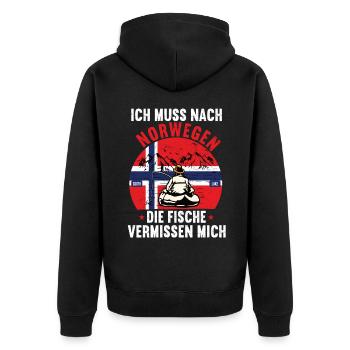 Ich muss nach Norwegen Angeln Angler Fischen Fisch - Unisex Premium Bio Zip Hoodie - Schwarz - Hinten - Nico (187cm)
