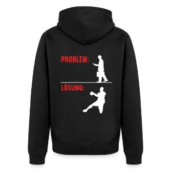 Problem Lösung Handball Handballer Ballsport - Unisex Premium Bio Zip Hoodie - Schwarz - Hinten - Nico (187cm)