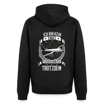 Ich bin kein Engel Flugzeug Flug Pilot Piloten - Unisex Premium Bio Zip Hoodie - Schwarz - Hinten - Nico (187cm)